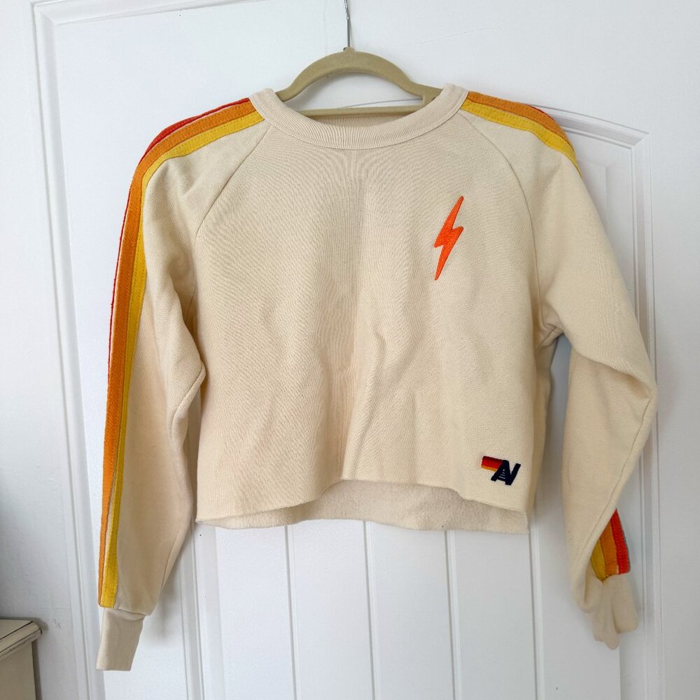 Aviator Nation Classic Stripe Cropped Crew Sweatshirt